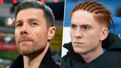 Xabi Alonso, técnico de Bayer Leverkusen, y Valentín Barco, jugador argentino de Brighton.