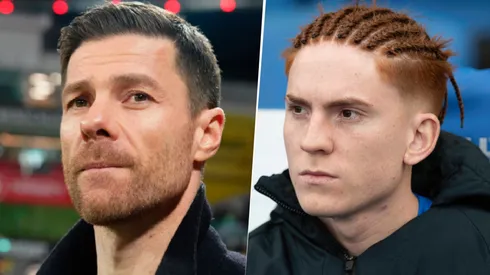 Xabi Alonso, técnico de Bayer Leverkusen, y Valentín Barco, jugador argentino de Brighton.