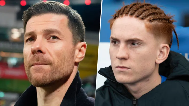 Xabi Alonso, técnico de Bayer Leverkusen, y Valentín Barco, jugador argentino de Brighton.