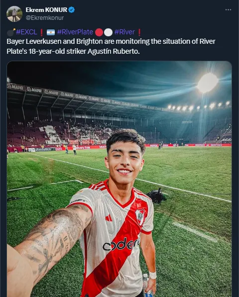 Ruberto, pretendido por Brighton y Bayer Leverkusen (Twitter @Ekremkonur).