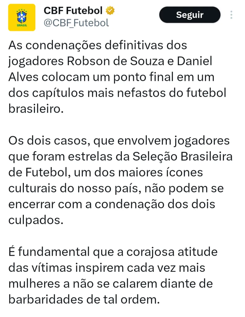 El comunicado en la cuenta de X de la CBF.
