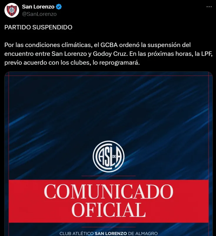 El comunicado de San Lorenzo. (Foto: X)