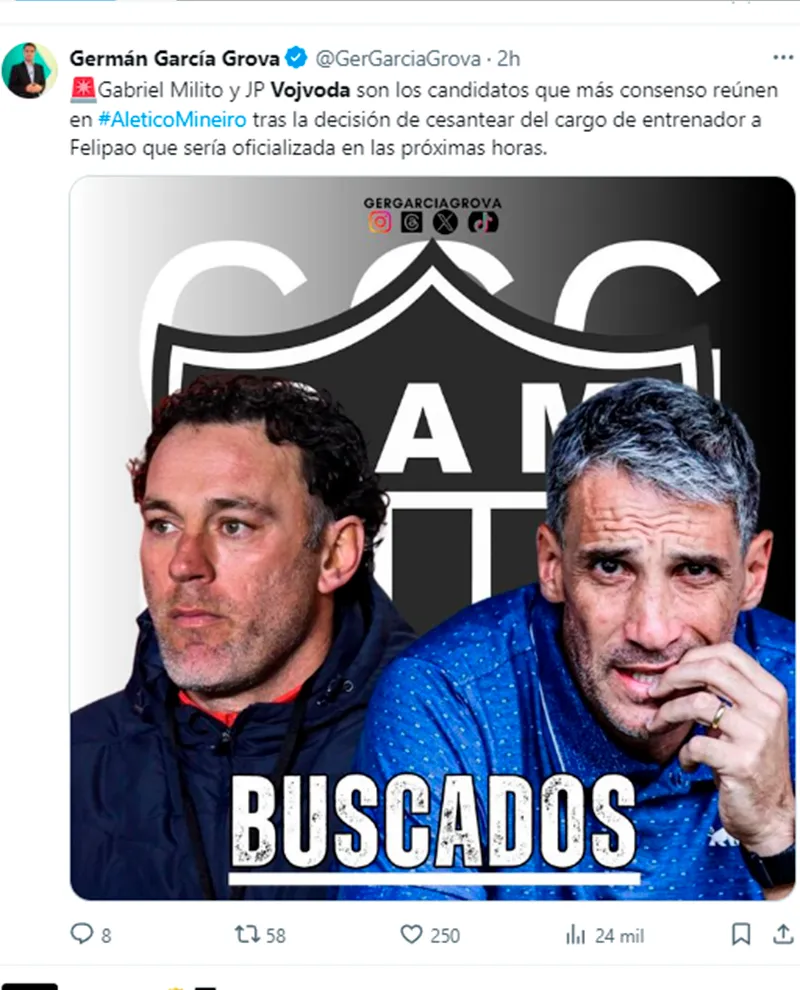 Publicación de Germán García Grova en X