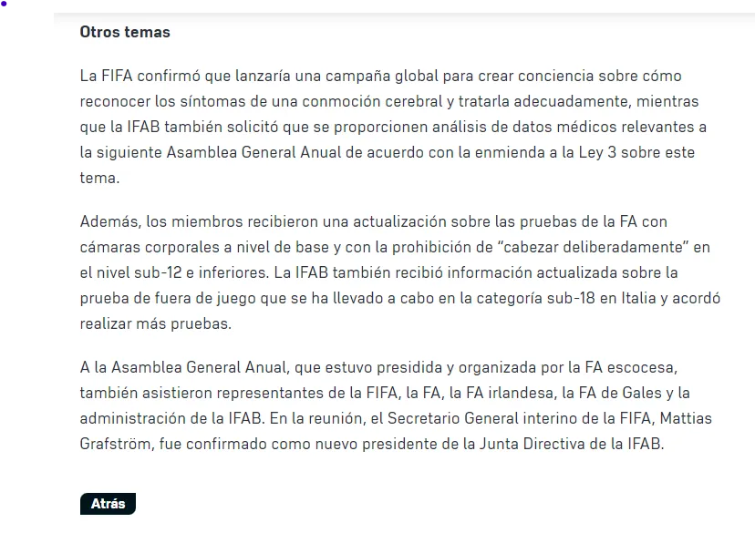 La nueva regla del offside sigue en pruebas (IFAB).