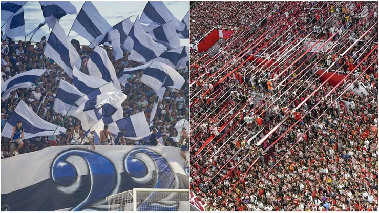 Las hinchadas de Gimnasia y Estudiantes.