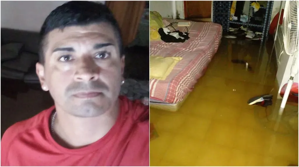 Omar Gallardo y cómo quedó su casa. (Foto: TN).