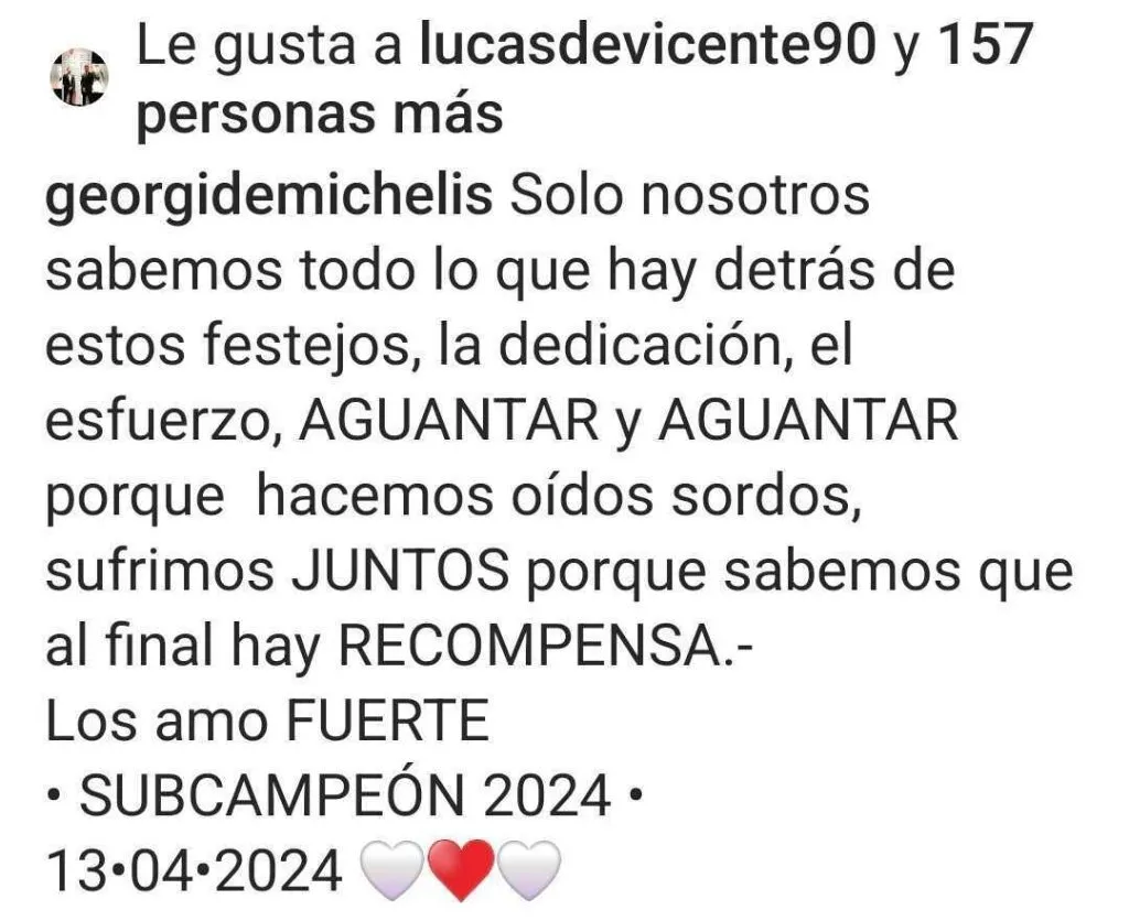 La publicación de Georgina Demichelis. (Foto: Instagram)