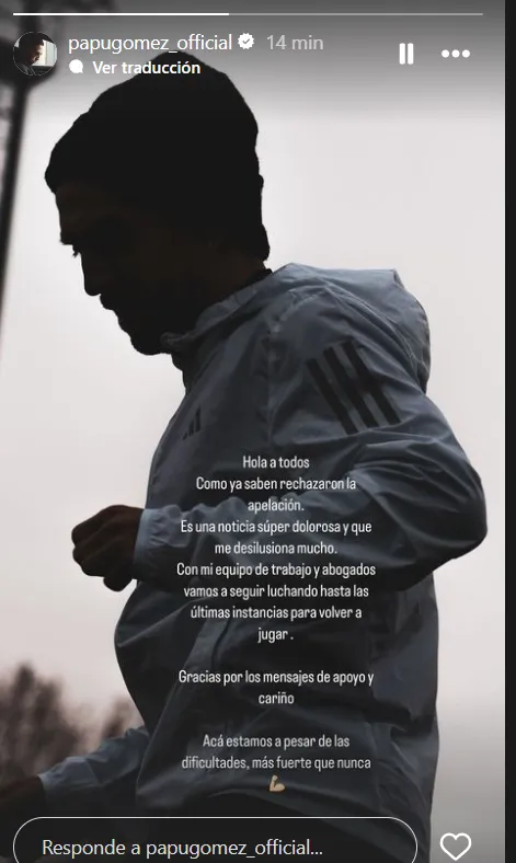 El posteo de Papu Gómez en Instagram