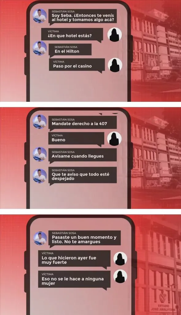 Los chats entre Sosa y la denunciante. (Imagen: Telenoche)