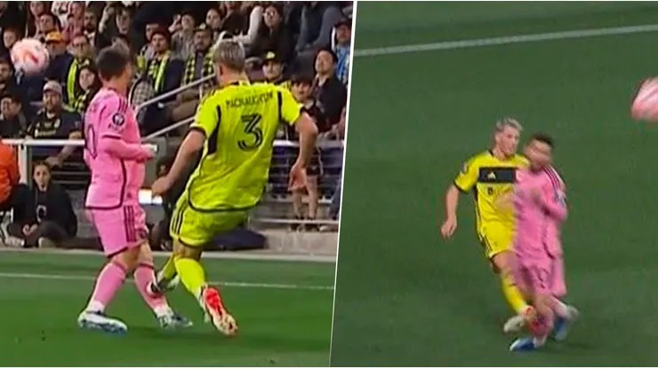 Messi sufrió una fuerte infracción por parte de Lukas MacNaughton.