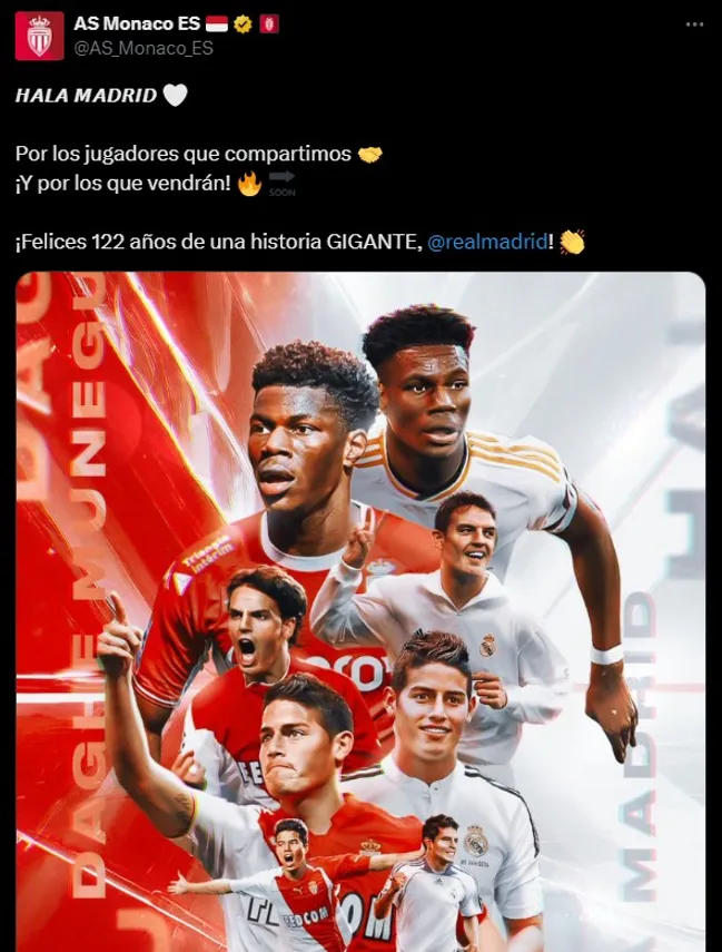 El mensaje del Mónaco al Real Madrid por X.
