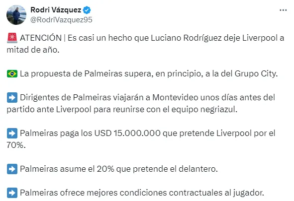 Posteo de Rodrigo Vázquez.