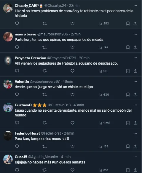 Las reacciones a los dichos del Kun Agüero (Twitter).