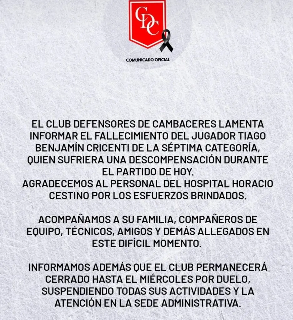 Posteo de Defensores de Cambaceres.