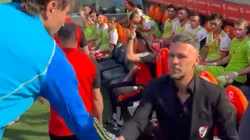 El frío saludo entre Martín Demichelis y Diego Martínez en la previa del River vs. Boca