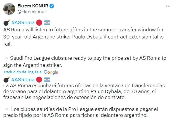 Posteo de Ekrem Konur.