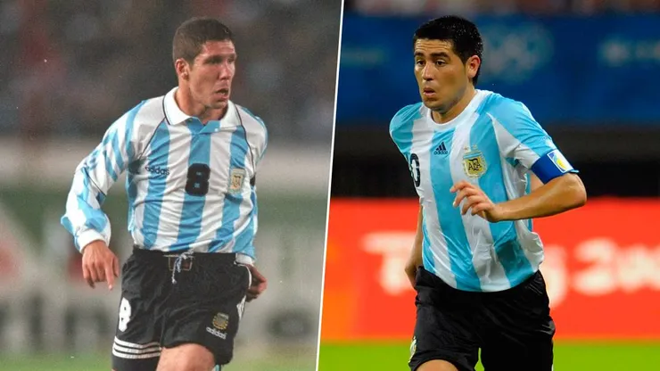 Riquelme y Simeone con la Selección Argentina.
