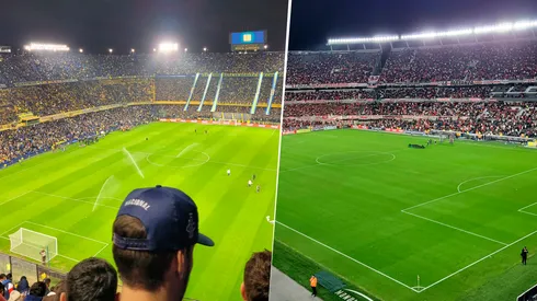 La Bombonera y el Monumental, desde la tribuna visitante.