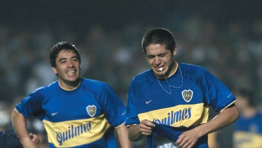 Basualdo y Riquelme en Boca. (Foto: Getty).