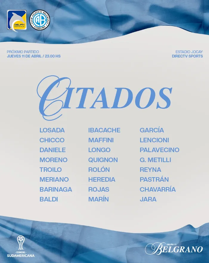 Los convocados del Pirata para viajar a Ecuador. (RRSS Belgrano)