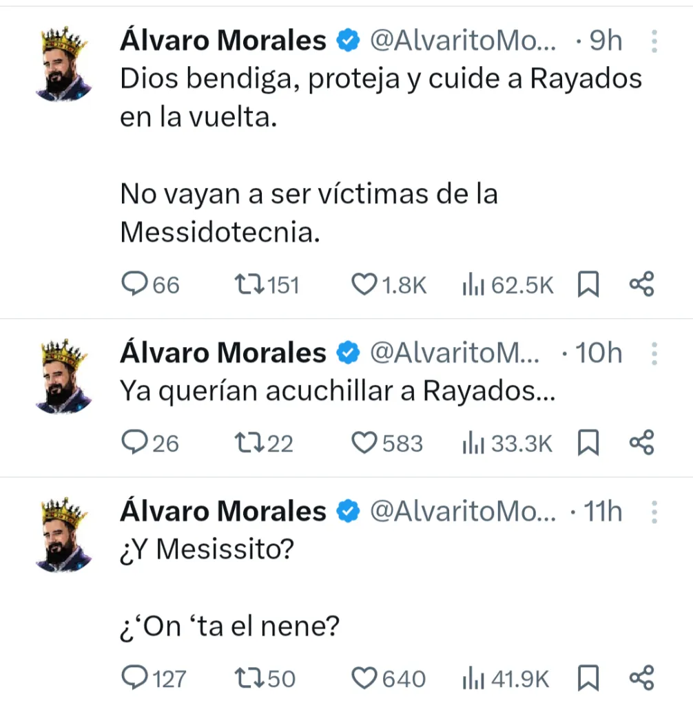 Los tuits de Álvaro Morales durante y después del partido.