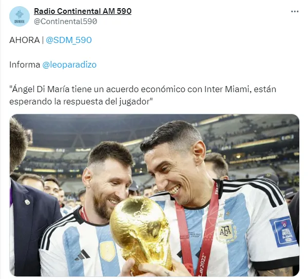 Posteo de Radio Continental con la información de Paradizo.