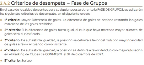 Reglamento de Conmebol sobre los criterios de desempate (CONMEBOL)