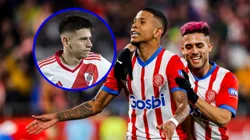 Echeverri, seguido por Girona, y los jugadores Sávio y Yan Couto.