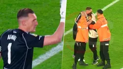 Armani y el abrazo con el hincha que invadió el campo.