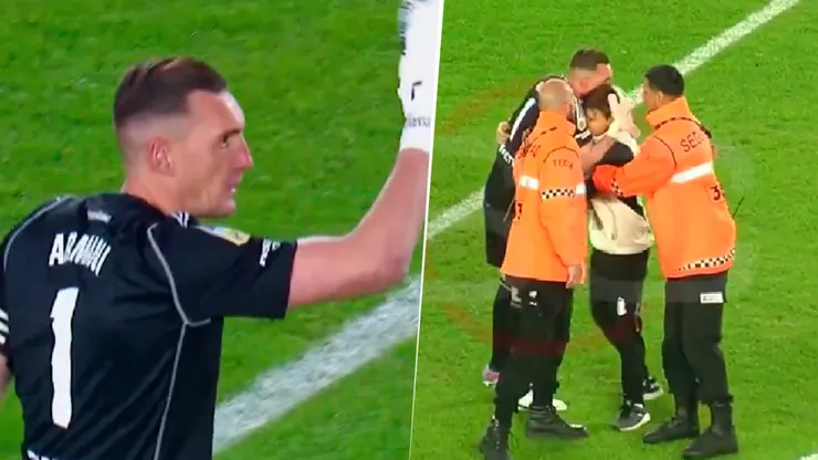 Armani y el abrazo con el hincha que invadió el campo.