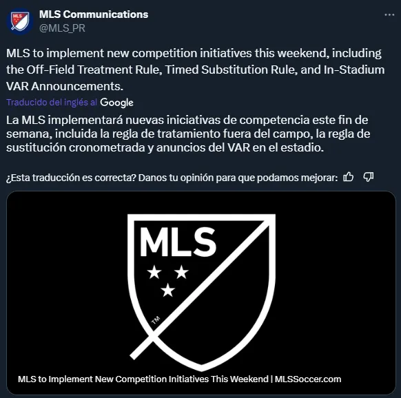 La regla fue anunciada por la MLS (Twitter @MLS_PR).