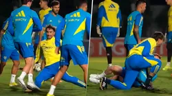VIDEO | El patadón de Diego Martínez a Jabes Saralegui en el entrenamiento de Boca