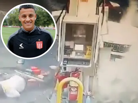 Así fue el choque del jugador de Estudiantes, Tiago Palacios, contra una estación de servicio
