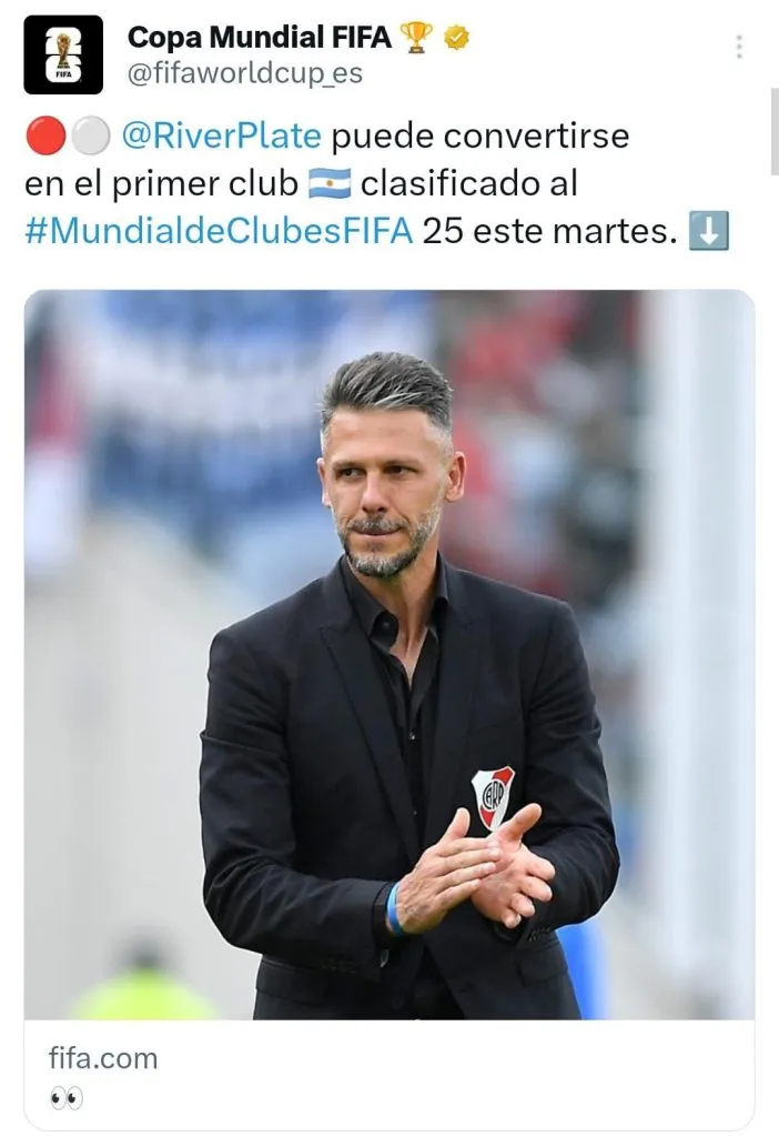 La publicación de FIFA con la que anunciaba la posibilidad de River ante el Mundial de Clubes del 2025.