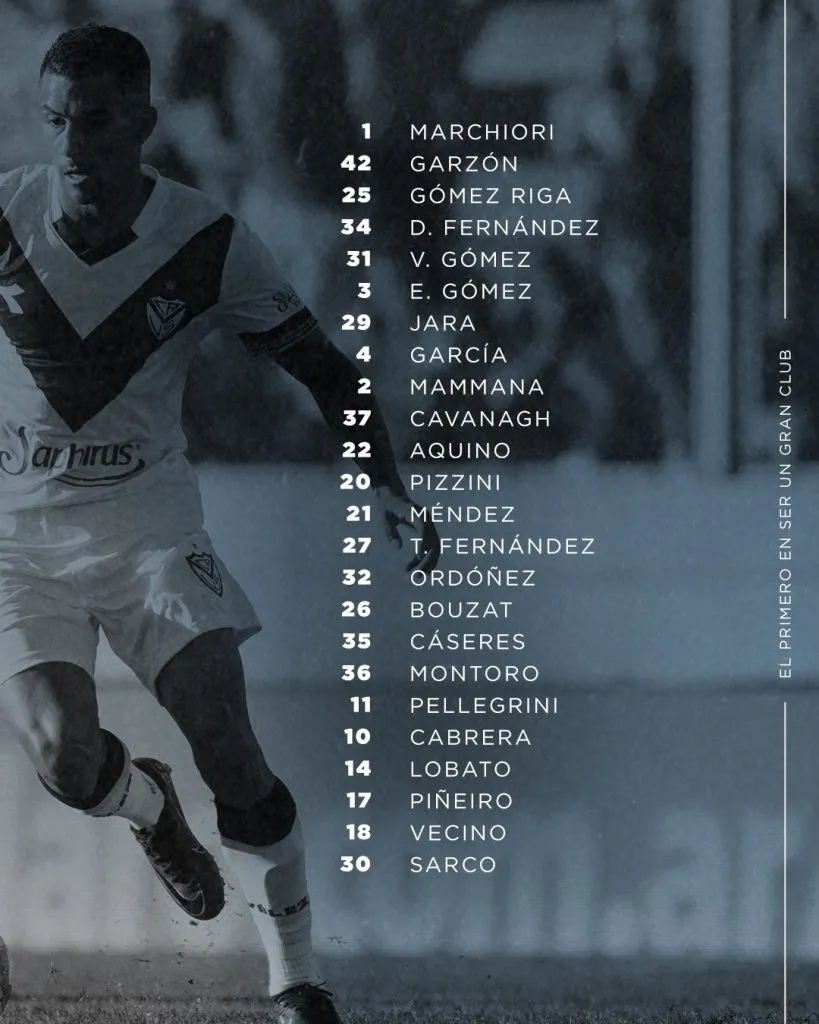Convocados de Vélez para la final ante Estudiantes (Twitter @Velez).