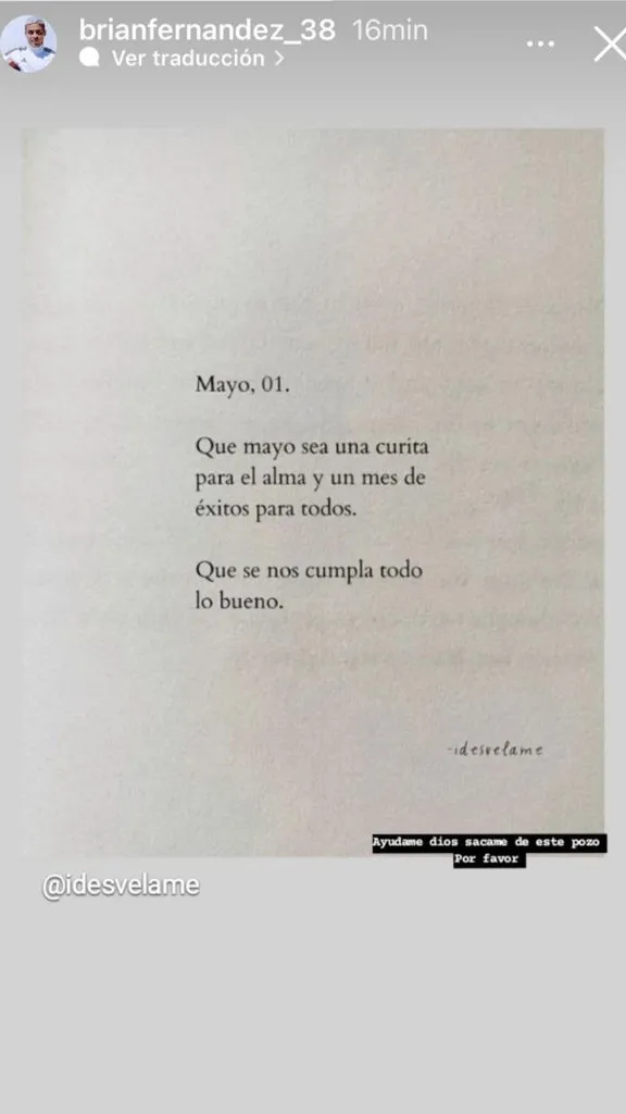 El posteo de Brian Fernández en Instagram.