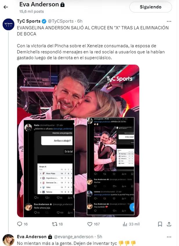 La queja de Evangelina Anderson por sus posteos contra Boca