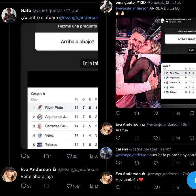 Los posteos de Evangelina Anderson contra Boca