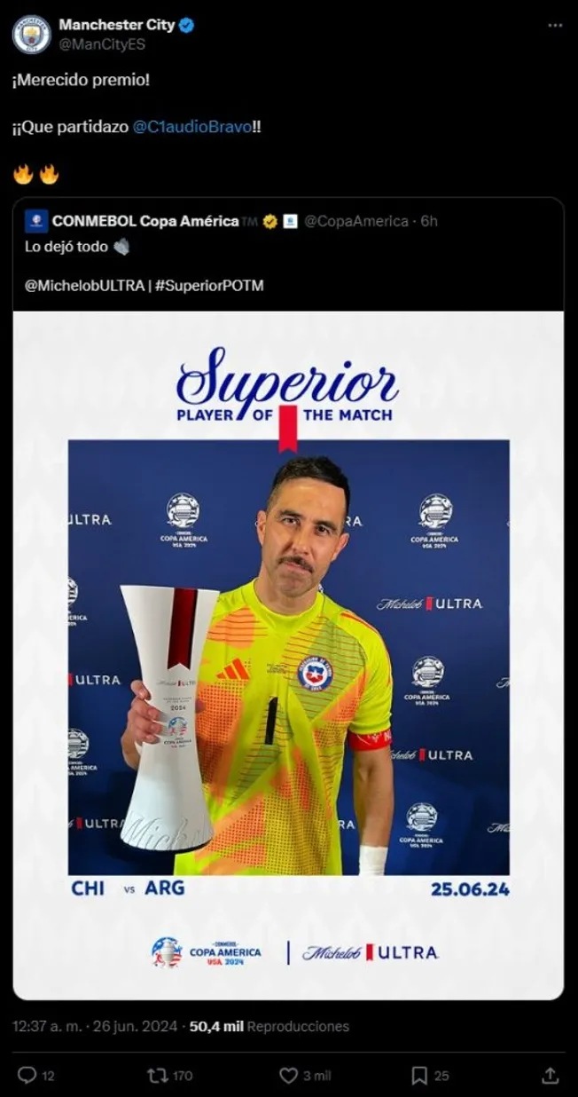 Claudio Bravo, la figura del Argentina vs. Chile