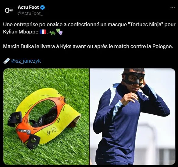 La máscara que le regalarían de Mbappé desde Polonia (X @ActuFoot_).