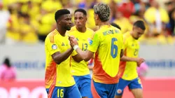 El festejo de los jugadores colombianos durante la Copa América.