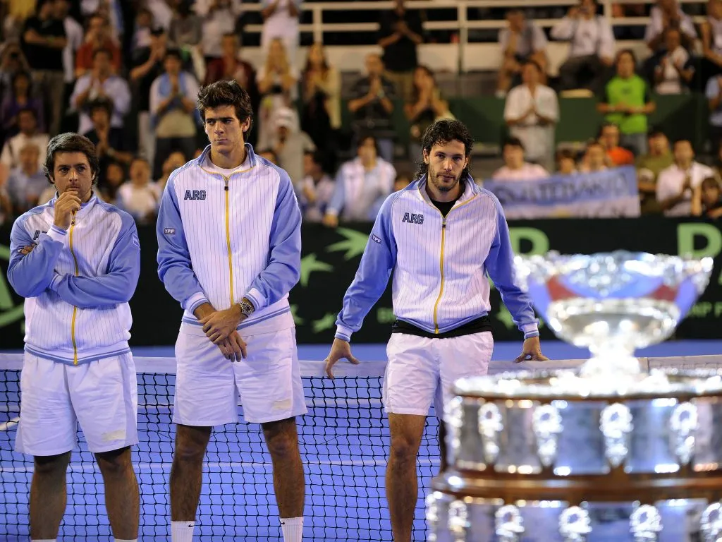 Calleri, Del Potro y Chucho tras la derrota ante España en Mar del Plata. (Foto: IMAGO).