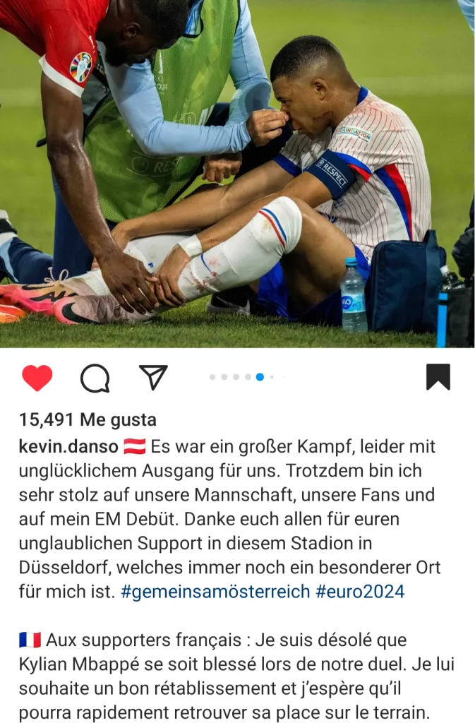 Mensaje de Danso a los franceses en Instagram.