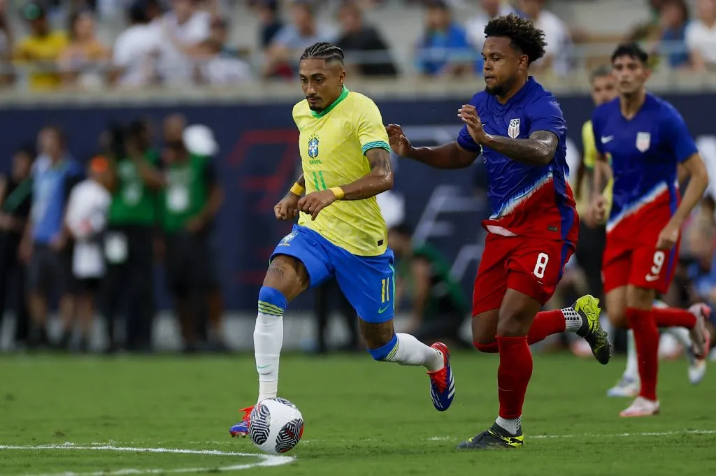 Raphinha en el último amistoso de Brasil ante Estados Unidos (IMAGO)