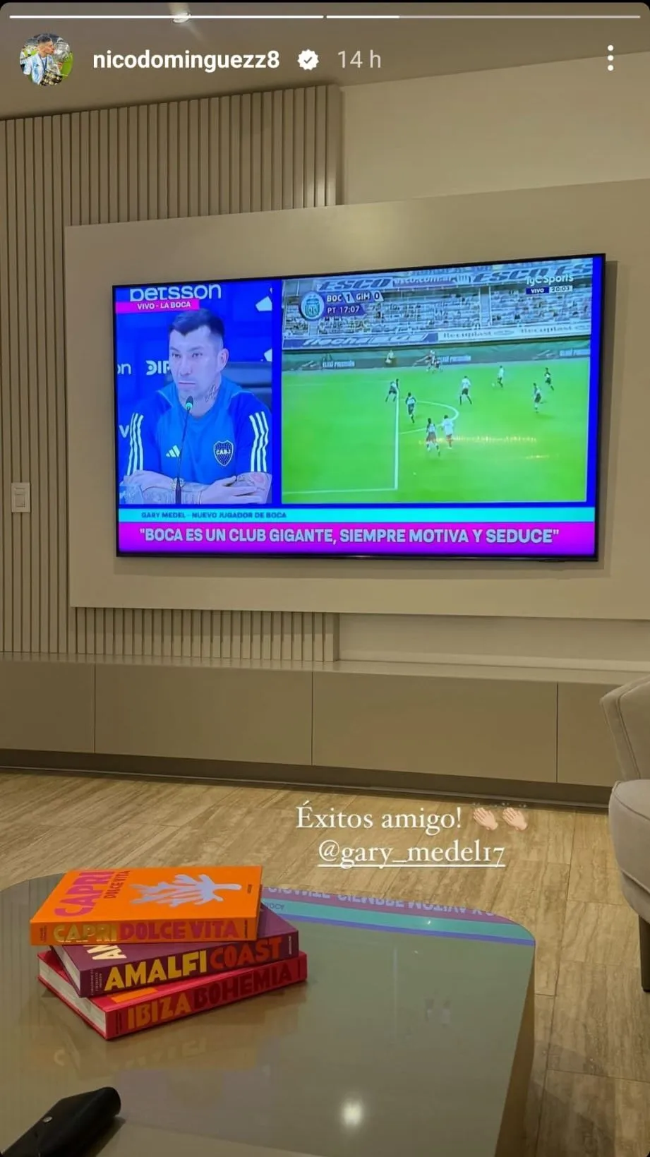 La publicación de Nico Domínguez en la que le deseó éxitos a Gary Medel en Boca.