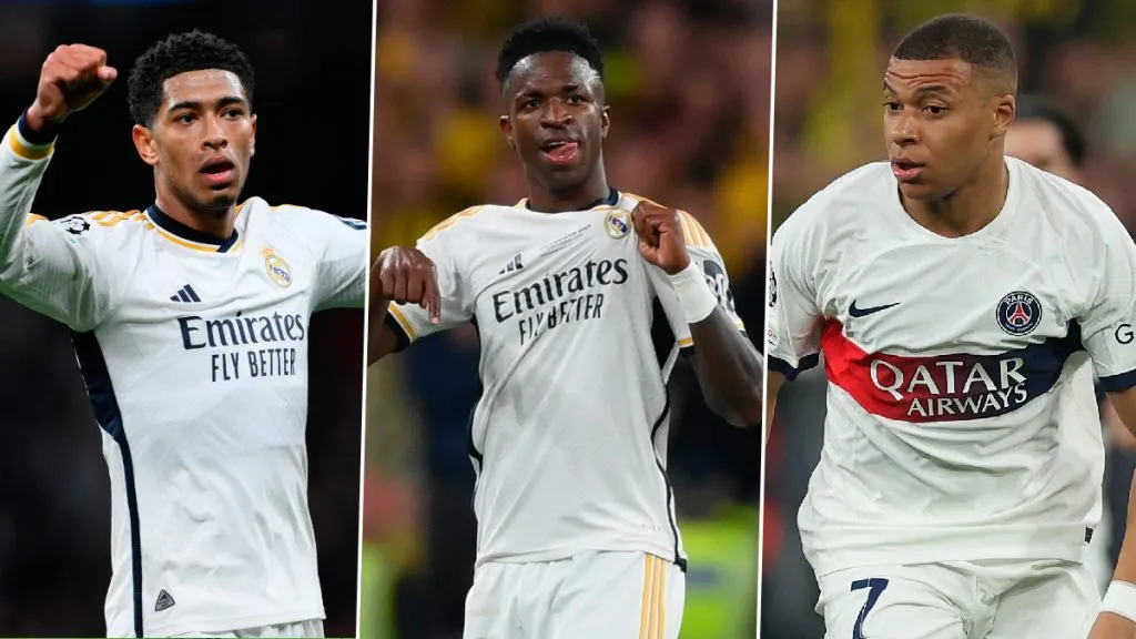 Bellingham, Vinícius y Mbappé. (Foto: Getty)