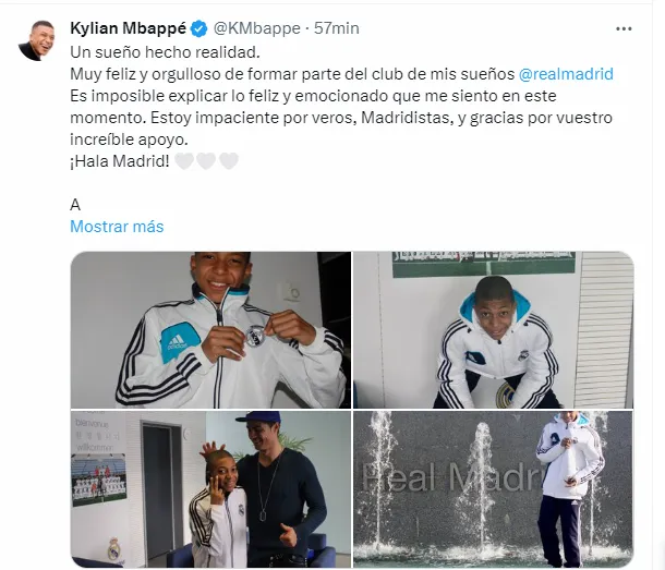 Posteo de Mbappé.