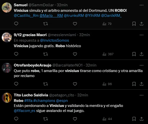 Las denuncias de robo por la jugada de Vinícius Júnior (X)