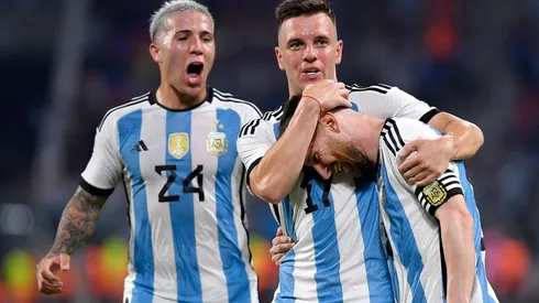 Messi festejando uno de sus tres goles.