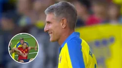 Sin suerte: Palermo no la pudo meter y lesionó a un jugador en el Partido de Leyendas